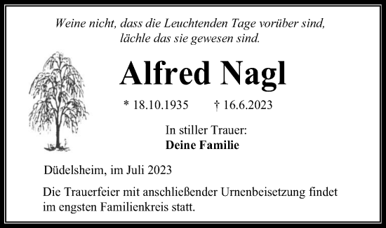 Traueranzeige von Alfred Nagl von Kreis-Anzeiger