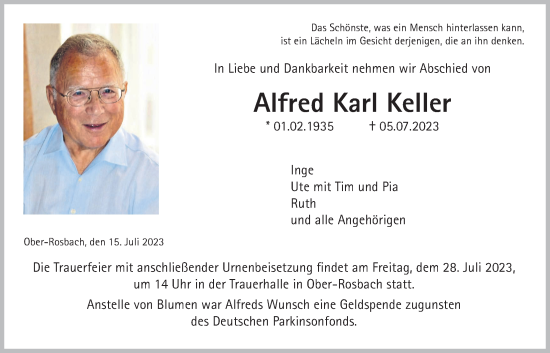 Traueranzeige von Alfred Karl Keller von Wetterauer Zeitung