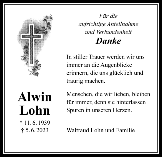 Traueranzeige von Alwin Lohn von Licher Wochenblatt