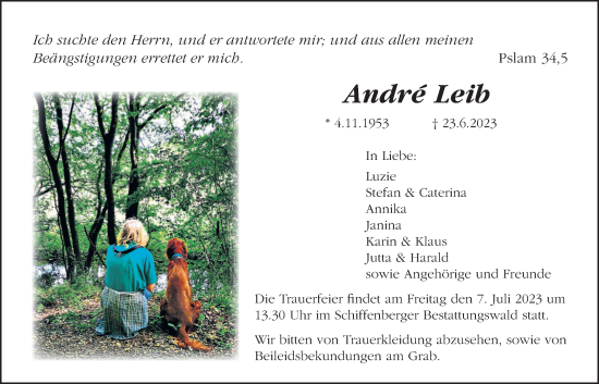Traueranzeige von André Leib von Giessener Allgemeine, Alsfelder Allgemeine