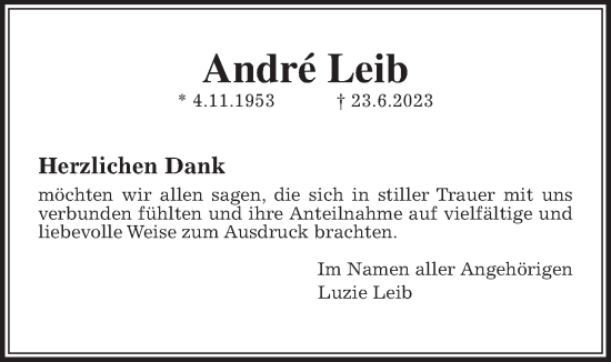 Traueranzeige von André Leib von Giessener Allgemeine, Alsfelder Allgemeine