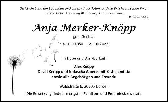 Traueranzeige von Anja Merker-Knöpp von Giessener Allgemeine, Alsfelder Allgemeine