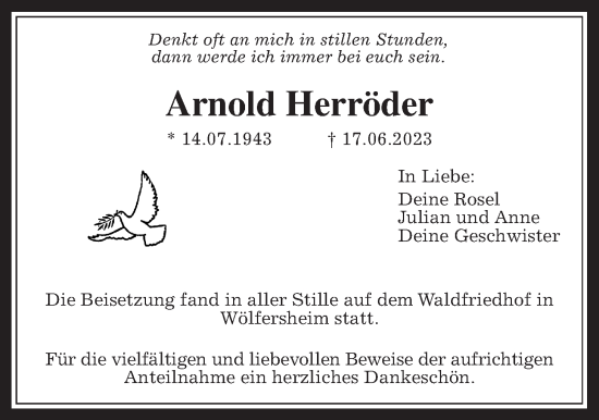 Traueranzeige von Arnold Herröder von Wetterauer Zeitung