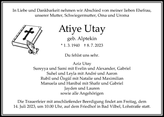 Traueranzeige von Atiye Utay von Bad Vilbel/Karben