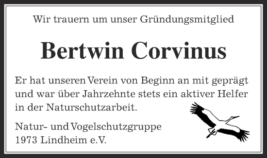 Traueranzeige von Bertwin Corvinus von Kreis-Anzeiger