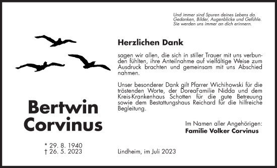 Traueranzeige von Bertwin Corvinus von Kreis-Anzeiger