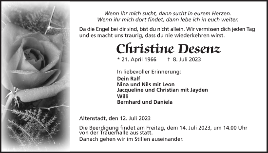 Traueranzeige von Christine Desenz von Kreis-Anzeiger
