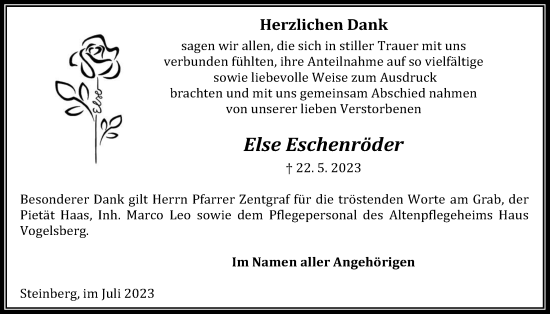 Traueranzeige von Else Eschenröder von Kreis-Anzeiger