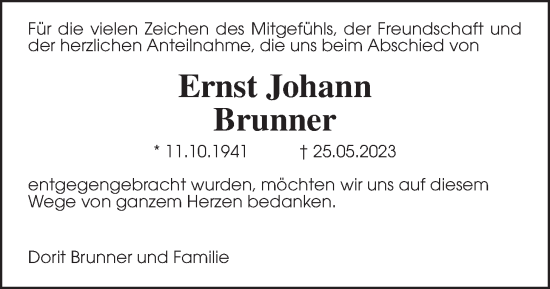 Traueranzeige von Ernst Johann Brunner von Giessener Allgemeine, Alsfelder Allgemeine