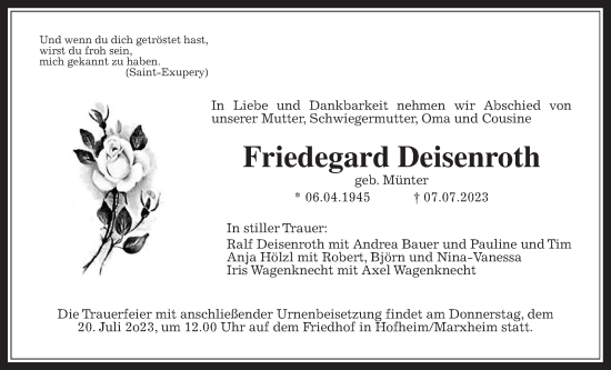 Traueranzeige von Friedegard Deisenroth 