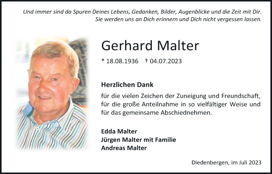 Traueranzeige von Gerhard Malter 