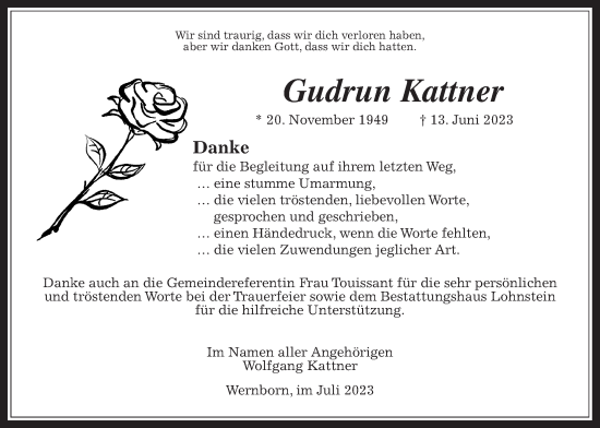 Traueranzeige von Gudrun Kattner von Usinger Anzeiger