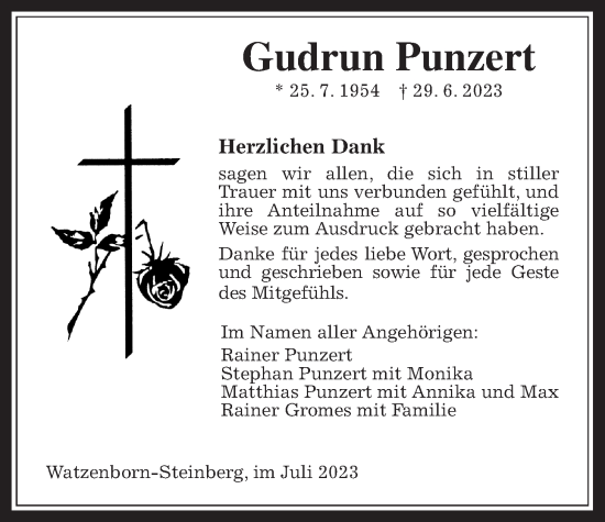 Traueranzeige von Gudrun Punzert von Pohlheimer Nachrichten