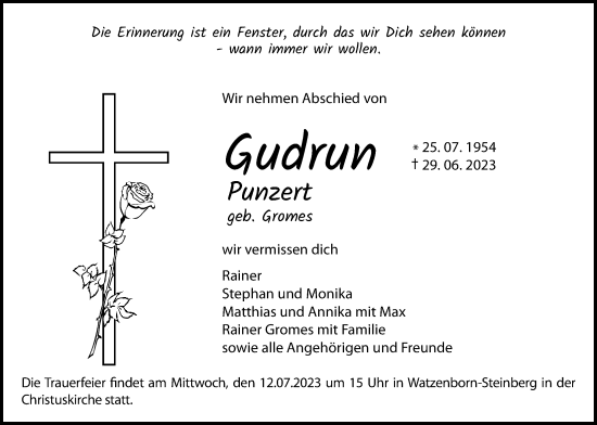 Traueranzeige von Gudrun Punzert von Giessener Anzeiger, Giessener Allgemeine, Alsfelder Allgemeine