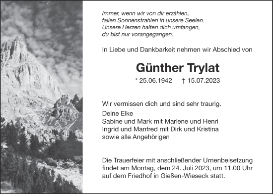 Traueranzeige von Günther Trylat von Giessener Allgemeine, Alsfelder Allgemeine, Giessener Anzeiger