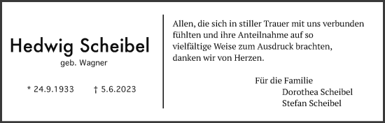 Traueranzeige von Hedwig Scheibel von Wetterauer Zeitung