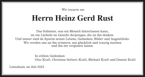 Traueranzeige von Heinz Gerd Rust von Kreis-Anzeiger
