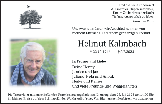Traueranzeige von Helmut Kalmbach 