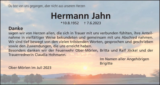Traueranzeige von Hermann Jahn von Wetterauer Zeitung