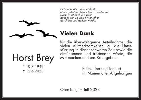 Traueranzeige von Horst Brey von Kreis-Anzeiger