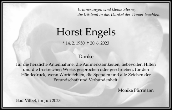 Traueranzeige von Horst Engels von Karbener Zeitung, Bad Vilbeler Anzeiger