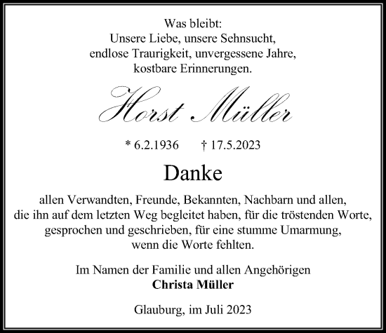 Traueranzeige von Horst Müller von Kreis-Anzeiger