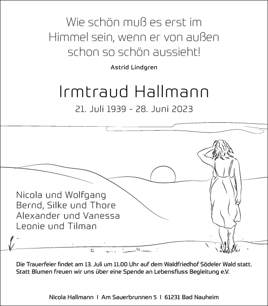 Traueranzeige von Irmtraud Hallmann von Wetterauer Zeitung