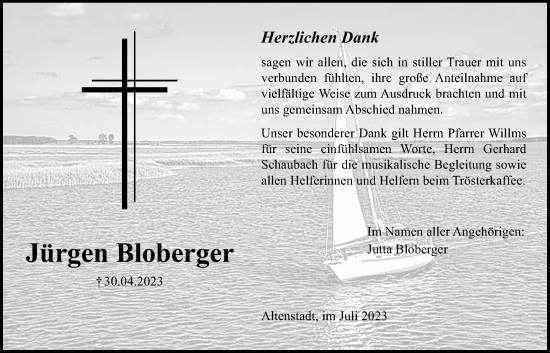 Traueranzeige von Jürgen Bloberger von Kreis-Anzeiger
