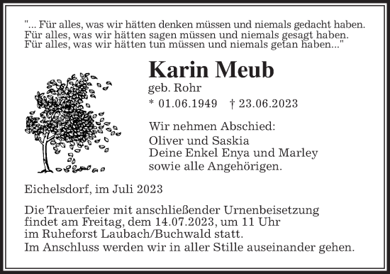 Traueranzeige von Karin Meub von Kreis-Anzeiger