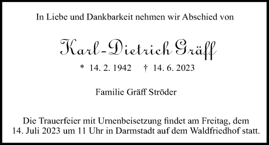 Traueranzeige von Karl-Dietrich Gräff von Wetterauer Zeitung