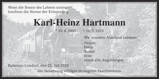 Traueranzeige von Karl-Heinz Hartmann von Giessener Allgemeine, Alsfelder Allgemeine, Giessener Anzeiger