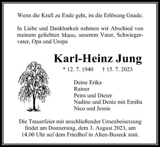 Traueranzeige von Karl-Heinz Jung von Giessener Allgemeine, Alsfelder Allgemeine, Giessener Anzeiger