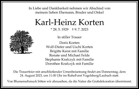 Traueranzeige von Karl-Heinz Korten von Bad Vilbel/Karben