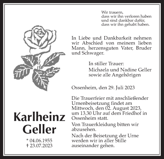 Traueranzeige von Karlheinz Geller von Wetterauer Zeitung