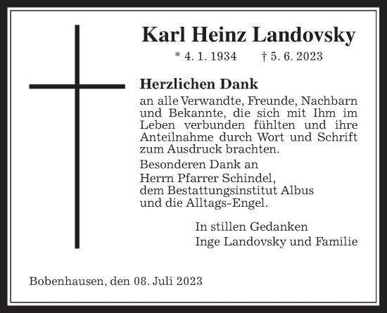 Traueranzeige von Karl Heinz Landovsky von Kreis-Anzeiger