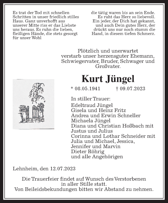 Traueranzeige von Kurt Jüngel von Giessener Allgemeine, Alsfelder Allgemeine