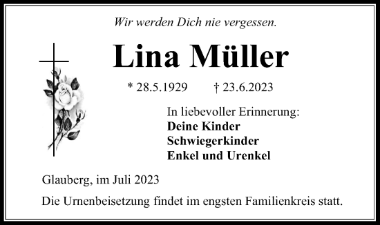 Traueranzeige von Lina Müller von Kreis-Anzeiger