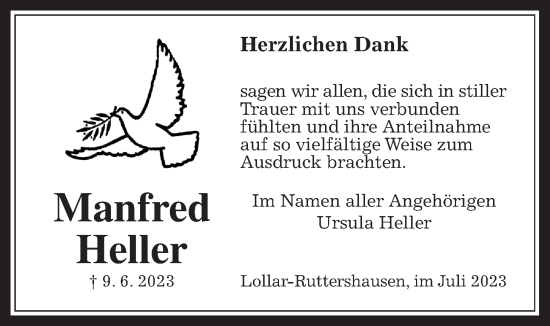 Traueranzeige von Manfred Heller von Giessener Allgemeine, Alsfelder Allgemeine, Giessener Anzeiger