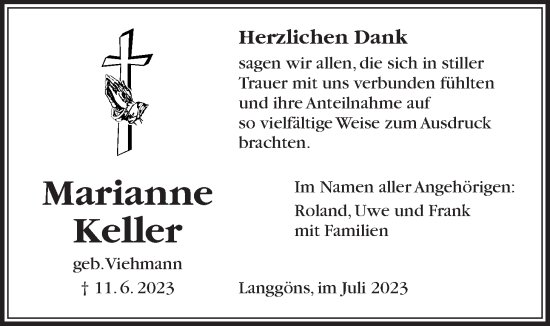 Traueranzeige von Marianne Keller von Giessener Anzeiger, Giessener Allgemeine, Alsfelder Allgemeine