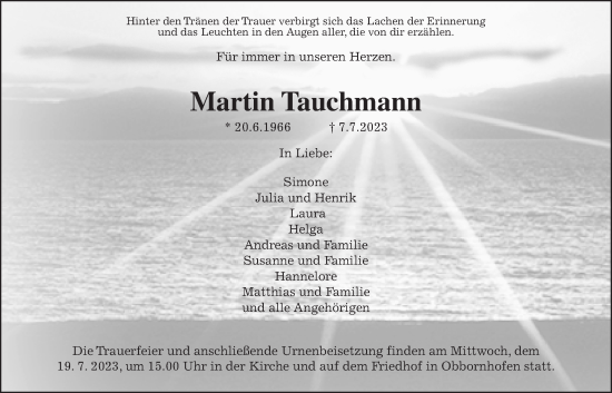 Traueranzeige von Martin Tauchmann von Giessener Allgemeine, Alsfelder Allgemeine