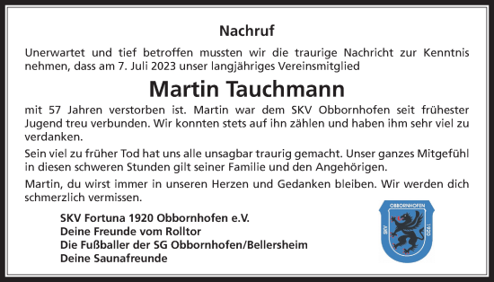 Traueranzeige von Martin Tauchmann von Giessener Allgemeine, Alsfelder Allgemeine