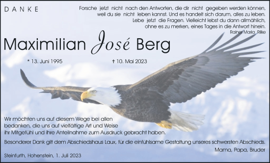 Traueranzeige von Maximilian José Berg von Wetterauer Zeitung