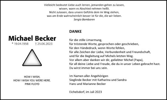 Traueranzeige von Michael Becker von Kreis-Anzeiger