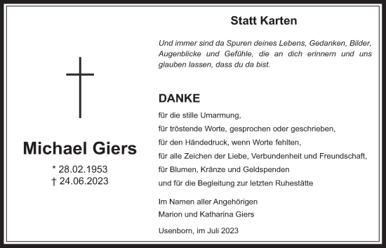 Traueranzeige von Michael Giers von Kreis-Anzeiger