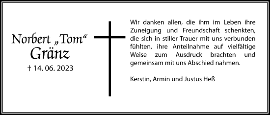 Traueranzeige von Norbert Gränz von Giessener Anzeiger, Giessener Allgemeine, Alsfelder Allgemeine