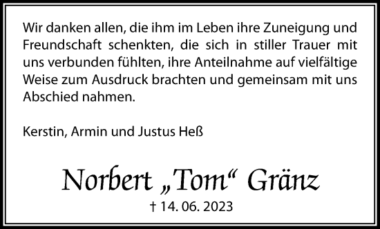 Traueranzeige von Norbert Gränz von Pohlheimer Nachrichten