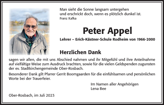 Traueranzeige von Peter Appel von Wetterauer Zeitung