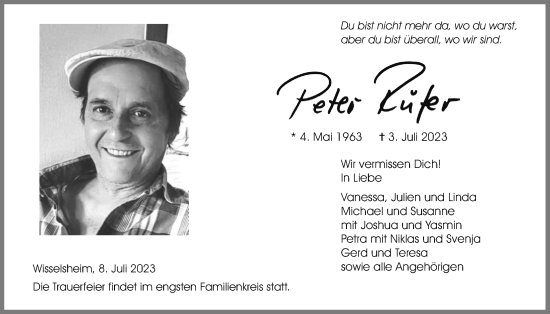 Traueranzeige von Peter Rüfer von Wetterauer Zeitung