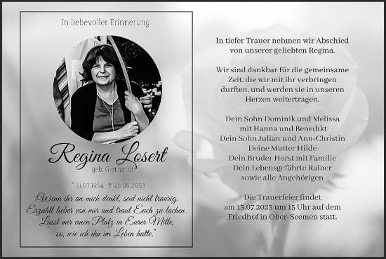 Traueranzeige von Regina Losert von Kreis-Anzeiger