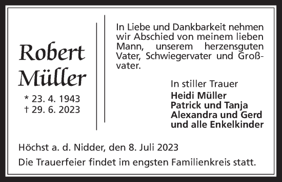 Traueranzeige von Robert ller von Kreis-Anzeiger